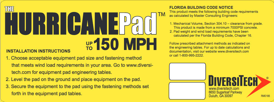 FLORIDA Hurricane Pad 150-MPH Rated (Sold Local Only - No shipping) - Skyway Minisplit Sales