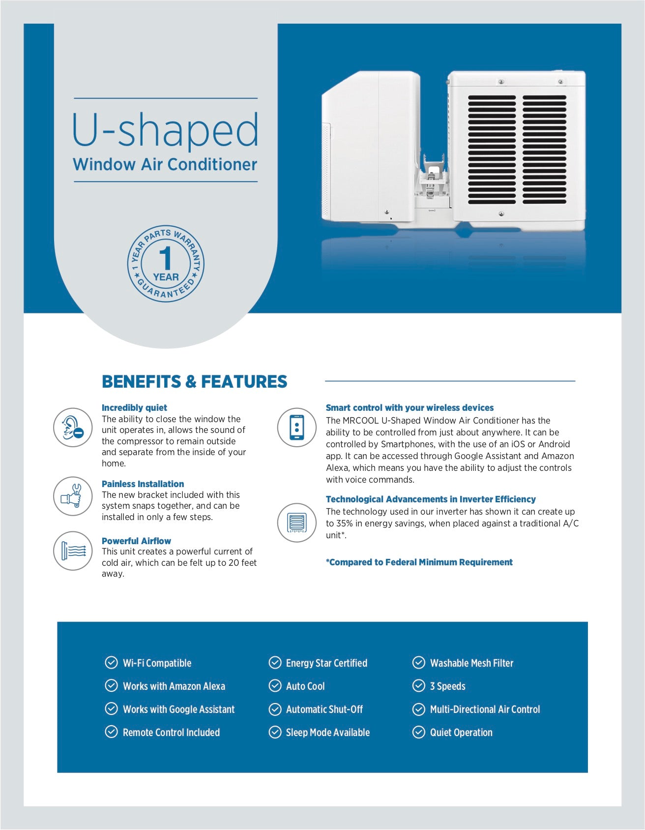 U-Shaped Window Air Conditioner - 8000BTU - Skyway Minisplit Sales